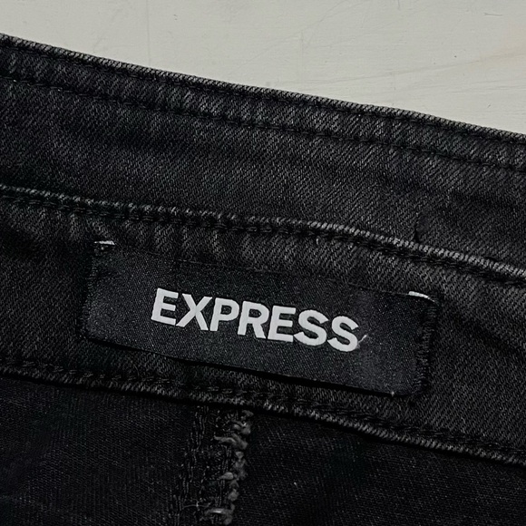 Express Extreme High Rise Black Stretch Denim Mini Skirt Sz 16 Fray Hem - Picture 6 of 8